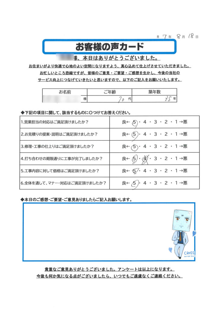栃木市 H様のお声