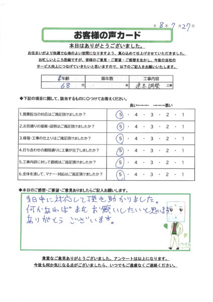 栃木市 K様のお声